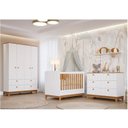 Ver imagem 1 de Conjunto Quarto de Bebê 1 Berço 1 Cômoda 6 Gavetas 1 Guarda Roupas 4 Portas 4 Gavetas Chantilly Branco/Nature