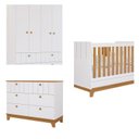 Ver imagem 2 de Conjunto Quarto de Bebê 1 Berço 1 Cômoda 6 Gavetas 1 Guarda Roupas 4 Portas 4 Gavetas Chantilly Branco/Nature
