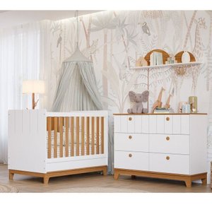 Conjunto Quarto de Bebê 1 Berço 1 Cômoda 6 Gavetas Chantilly