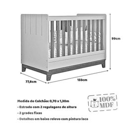 Conjunto Quarto de Bebê 1 Berço 1 Cômoda 6 Gavetas Chantilly - 6