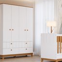 Ver imagem 7 de Conjunto Quarto de Bebê 1 Berço 1GUARDA Roupas 4 Portas 4 Gavetas Chantilly Branco/Nature