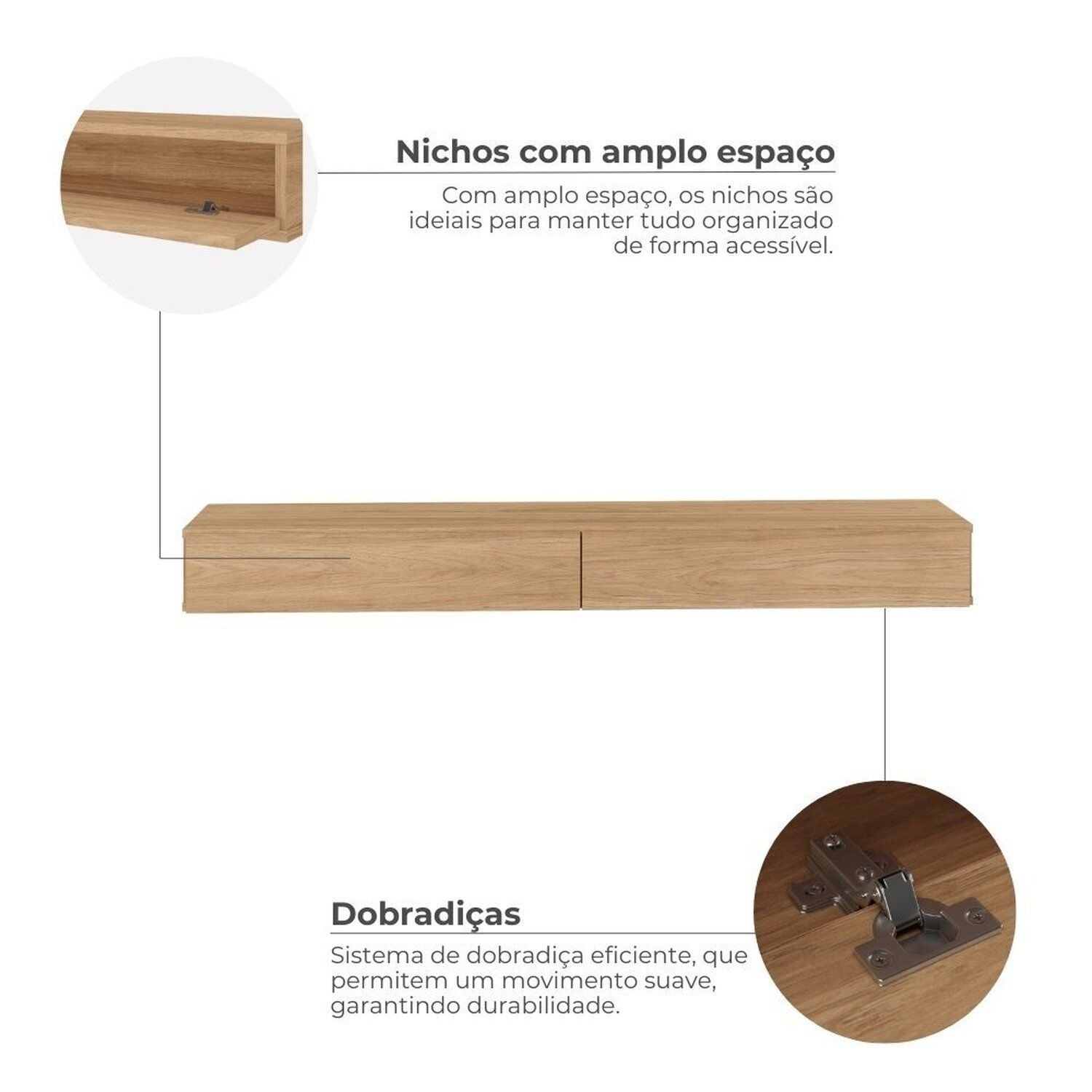 Rack com Nicho Suspenso Sierra para Tv 50 Polegadas Bancada Flutuante Sala Quarto - 7