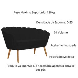 Namoradeira Poltrona Decorativa Pétala Pé Palito Suede Preto - Fm - 3