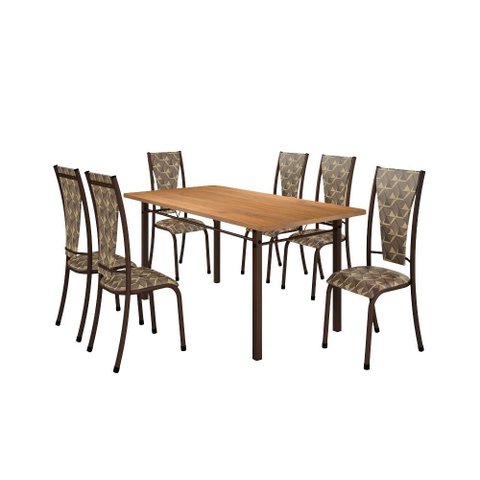 Conjunto Mônaco 06 Cadeiras com Base Piauí Bm Tubulares Bp Noce Oro/courino 120