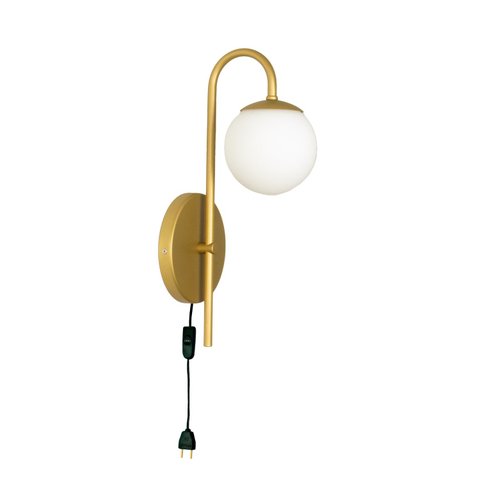 Arandela Luminária Quarto Globo 12 cm Moderno Com Rabicho Dourado Fosco BF Decor