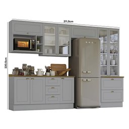 Cozinha Completa Americana 7 Peças com Cristaleira Cinza - Móveis Henn - 4