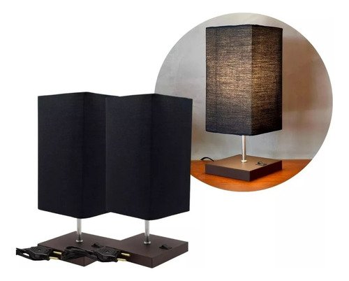 Kit 2 Abajur de Quarto Cabiceira Alumínio Quadrada + Cúpula Tecido Algodão E27 Bivolt - Marrom Cup P - 7