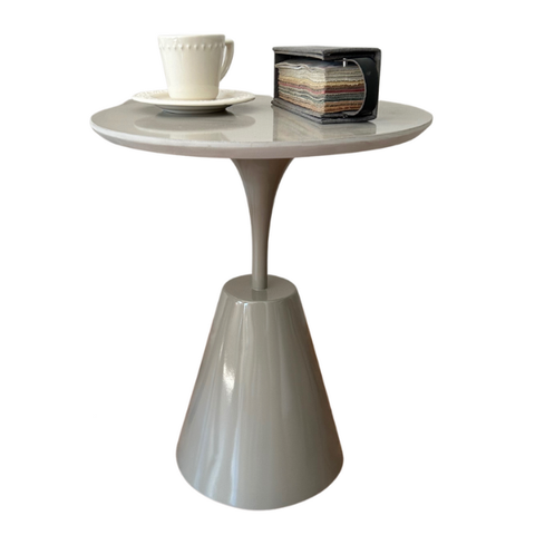Mesa Lateral Cone Masp Redonda 50 cm Tampo Cinza Base Cinza Personal Decor Design Mesa Lateral Cone 
