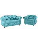 Ver imagem 1 de Uma Namoradeira Chesterfield Merlo + Uma poltrona - Suede Azul Tiffany/ decoração, recepção, sala