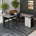Ver imagem 1 de Mesa em L Mesa L com Gaveteiro 4 Gavetas 150cm Cinza Sagrado com Preto F5 Office