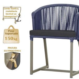 5 Cadeiras de Jantar Noronha Fendi Corda Náutica E11 Trama Azul - 5