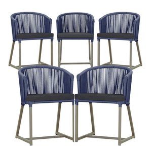 5 Cadeiras de Jantar Noronha Fendi Corda Náutica E11 Trama Azul