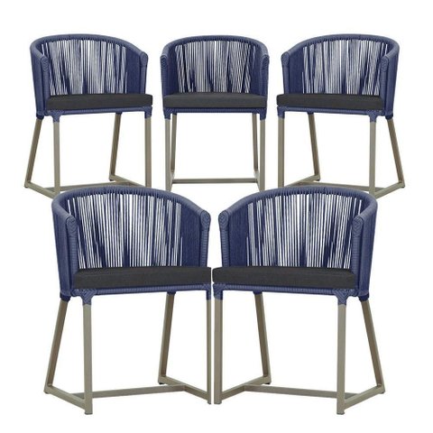 5 Cadeiras de Jantar Noronha Fendi Corda Náutica E11 Trama Azul