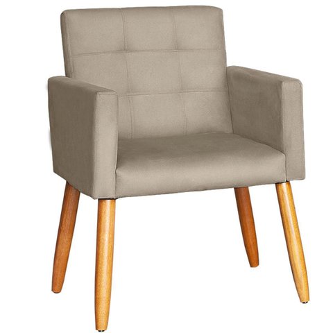Poltrona Decorativa para Sala de Espera Comercial Tecido Suede Base de Madeira Pés Palito