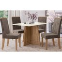 Ver imagem 1 de Conjunto: Mesa de Cozinha Lótus Tampo Madeirado C/ Vidro 105x105cm e 4 Cadeiras 2cad142 Nogueira/