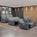 Ver imagem 1 de Poltrona do Papai Reclinável Sala de Cinema Movie 3 Lugares Manual Baú USB Linho Cinza Gran Belo Mov