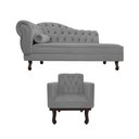 Ver imagem 2 de Kit Diva Recamier Juliana 185cm Lado Direito e 01 Poltrona Classic Suede Cinza - Amarena Móveis