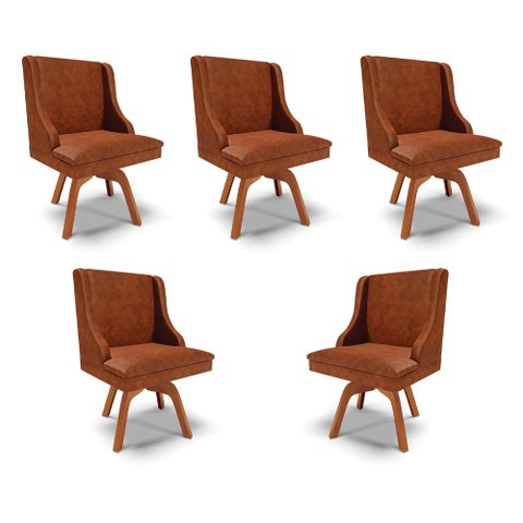 Kit 5 Cadeiras Decorativas Sala de Jantar Base Giratória de Madeira Firenze PU Nozes/Natural G19 - G