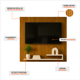 Painel Ripado 3d Off-white com Prateleira Tv 32 Polegadas Estilo Moderno Rack Estante Suspenso Mdf - 6