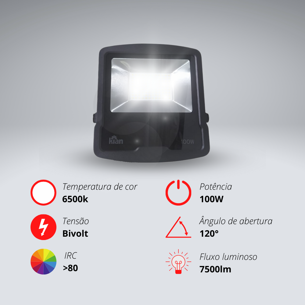 Refletor Projetor LED 100w Pro G3 Preto 6500k IP65 Kian - 5