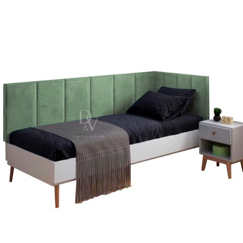 Conjunto Cabeceira Painel Estofada Cama de Solteiro - Verde Menta