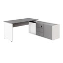 Ver imagem 2 de Mesa em L com Armário Lateral Caixa de Tomadas e 3 Gavetas 180cm Tampo Chanfrado Escritório Corporat