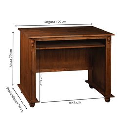 Escrivaninha de Madeira com Porta Teclado e Pés Torneados - Castanho Envelhecido - 5