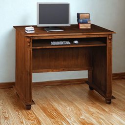 Escrivaninha de Madeira com Porta Teclado e Pés Torneados - Castanho Envelhecido - 1