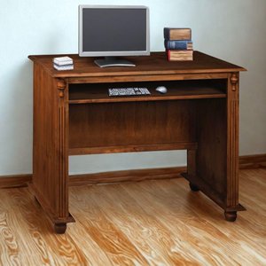 Escrivaninha de Madeira com Porta Teclado e Pés Torneados - Castanho Envelhecido