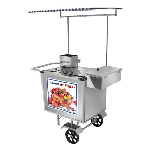 Carrinho de Salada de Frutas Inox com Toldo e Rodas Maciças Cefaz