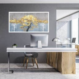 Quadro Decorativo Grande Para Sala Quarto Arvore Dourada:Branco - 2