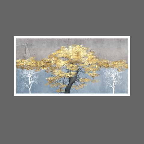 Quadro Decorativo Grande Para Sala Quarto Arvore Dourada:Branco