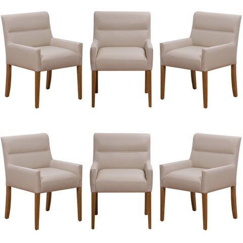 Kit 6 Cadeiras para Mesa de Jantar Angel Base Madeira Corano Bege - Nexta Casa