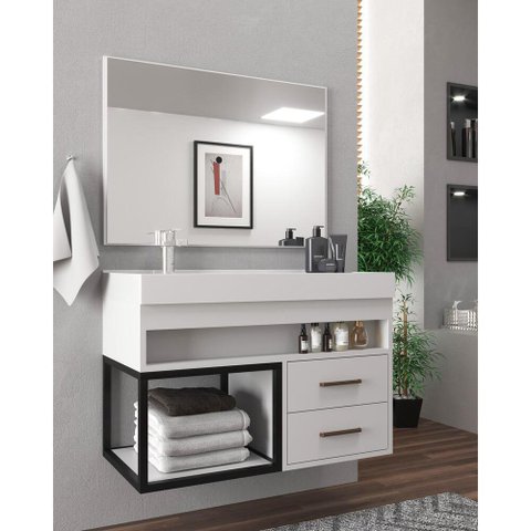 Gabinete Banheiro com Cuba e Espelheira 80cm Multimóveis Cr10071 Branco