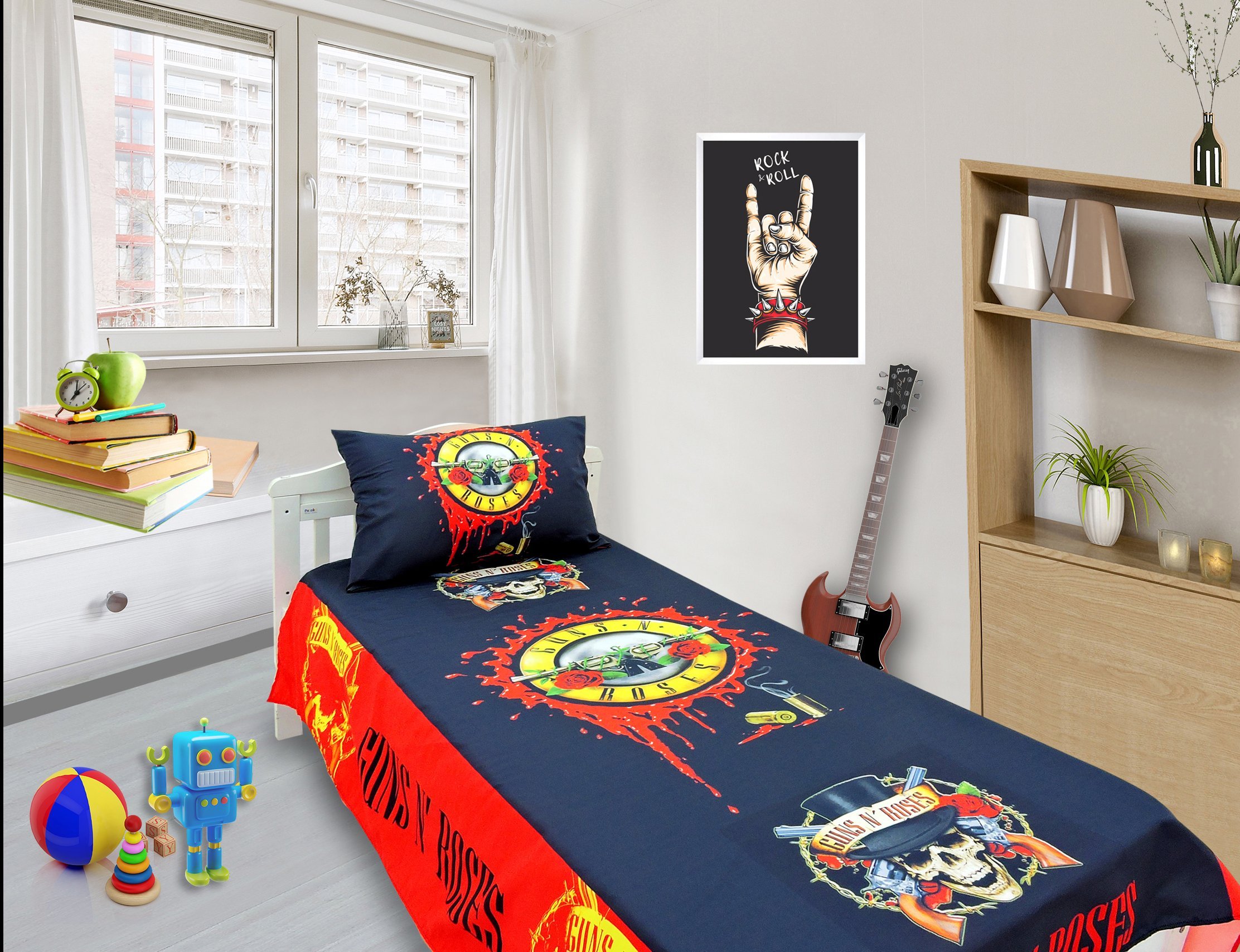 Jogo De Lençol Decorativo E Fronha Solteiro Guns N' Roses, Kit 2 pçs