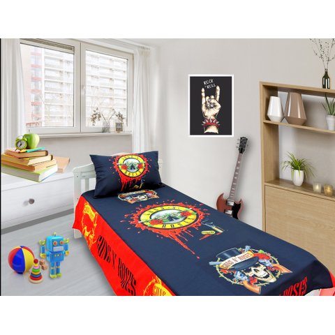 Jogo De Lençol Decorativo E Fronha Solteiro Guns N' Roses, Kit 2 pçs