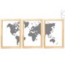3 Quadros Decorativos Mapa Mundi Cinza Preta - 2