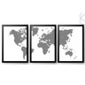 3 Quadros Decorativos Mapa Mundi Cinza Preta - 1
