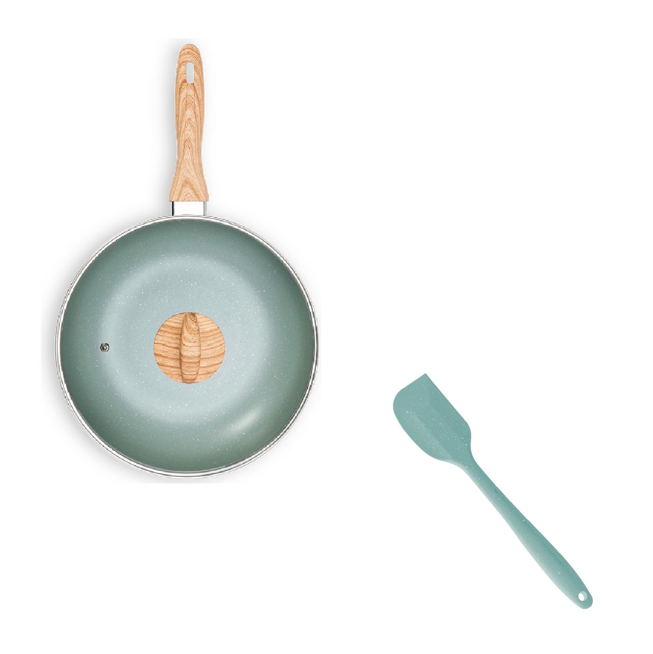 Frigideira Wok Tampa 3,4l Indução Espátula Silicone Verde - 4
