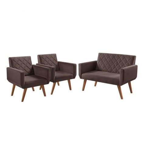 Conjunto Anabelle 2 Poltronas de 1 Lugar 1 Poltrona 2 Lugares Braço Unidecor Marrom