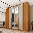 Ver imagem 1 de Guarda Roupa Casal 6 Portas Ripado 4 Gavetas 244cm Nova York com Espelho Yescasa Bege/Cinamomo/Off White
