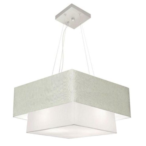 Lustre Pendente Duplo Quadrado Vivare Md-4345 Cúpula em Tecido 60x50cm - Bivolt Rustico-cinza-
