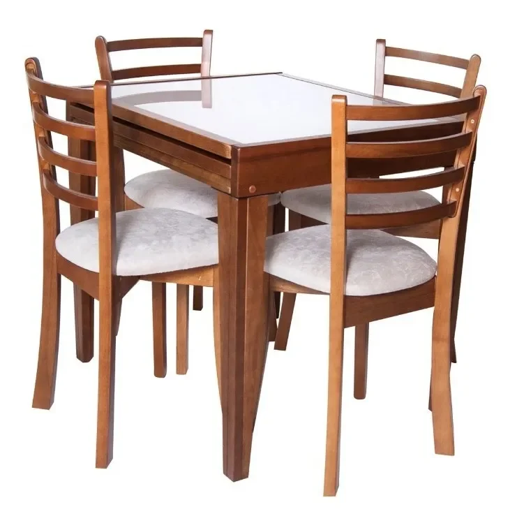 Mesa de Jantar Cozinha Extensível 4 Cadeiras Madeira Maciça E Vidro - 2