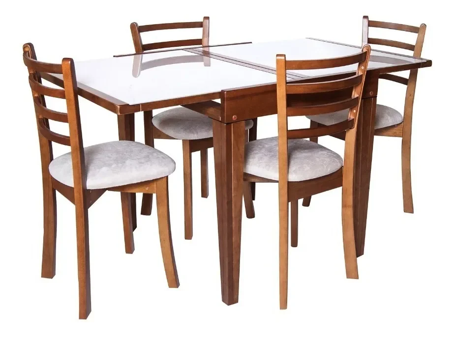 Ver imagem 3 de Mesa de Jantar Cozinha Extensível 4 Cadeiras Madeira Maciça E Vidro