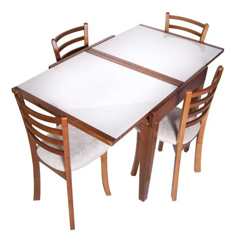 Mesa de Jantar Cozinha Extensível 4 Cadeiras Madeira Maciça E Vidro - 1
