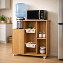 Ver imagem 1 de Fruteira Armário Balcão Multiuso de Chão com Rodinhas 2 Cestos para Microondas Bebedouro - Mel