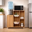 Ver imagem 2 de Fruteira Armário Balcão Multiuso de Chão com Rodinhas 2 Cestos para Microondas Bebedouro - Mel