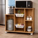 Ver imagem 5 de Fruteira Armário Balcão Multiuso de Chão com Rodinhas 2 Cestos para Microondas Bebedouro - Mel