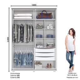 Guarda Roupa Solteiro Hilton 2 Portas Deslizantes Branco Brilho - Móveis Henn - 7