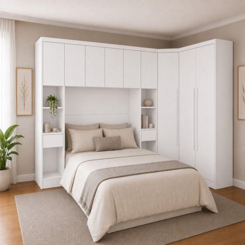 Guarda Roupa Casal Safira 9 Portas de Bater 5 Gavetas MDF Fosco Branco